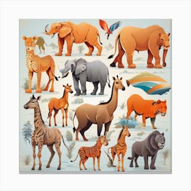 Set Of African Animals Canvas Print