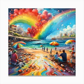 Rainbow Splash Over The Beach Resort Canvas Print