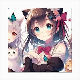 Anime Girls With Cats Canvas Print