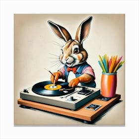 Rabbit Playing Dj Canvas Print