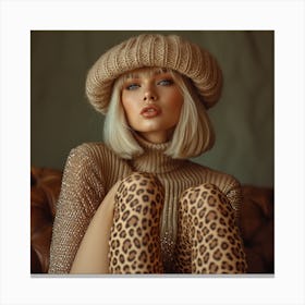 Blond Woman In Leopard Print Canvas Print