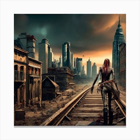 Zombie Girl On Train Tracks Canvas Print