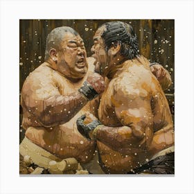 Two Sumo Wrestlers Fighting Canvas Print