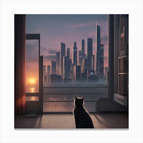 Cat Looking At The Future City Canvas Print