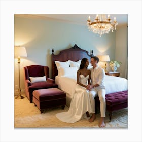 Bride And Groom In Bedroom Canvas Print