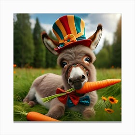 A Donkey With A Hat Eating A Carrot 4 Canvas Print