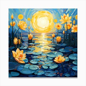 Golden Lotus Flowers, Vincent Van Gogh Inspired Canvas Print