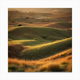 Olive Green Rolling Hills Under A Burnt Sienna Sky Soft Focus On Textured Grass Shadow Canvas Print