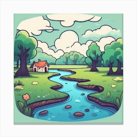 Cartoon House In The Countryside Canvas Print