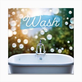 Bathroom sign “wash”, sink and bubbles Canvas Print