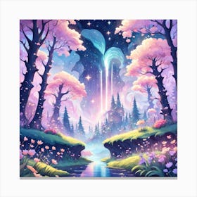 A Fantasy Forest With Twinkling Stars In Pastel Tone Square Composition 96 Canvas Print