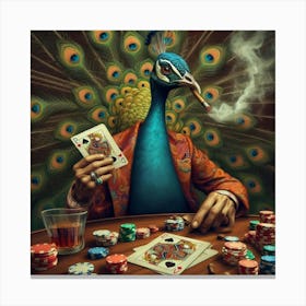 Peacock Playing Poker 1 Canvas Print