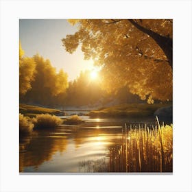 Sunset Over A River 1 Canvas Print