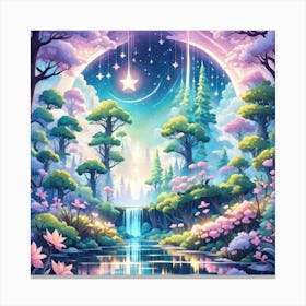 A Fantasy Forest With Twinkling Stars In Pastel Tone Square Composition 453 Canvas Print