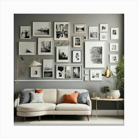 Living Room With Framed Pictures Canvas Print