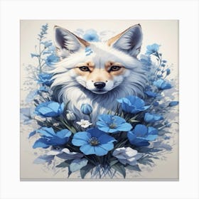 Fox With Blue Flowers.  Canvas Print