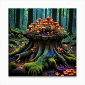 The Enchanted Stump Fungus Forest Canvas Print