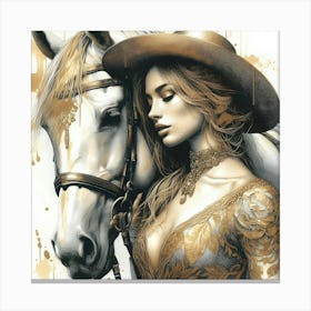 Cowgirl And Horse 1 Canvas Print