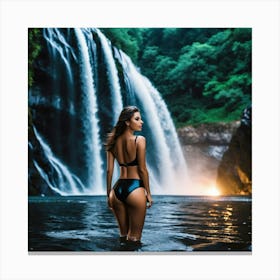 Woman Standing In Front Of A Waterfall fh Canvas Print