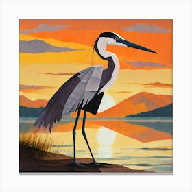 Heron At Sunset Canvas Print