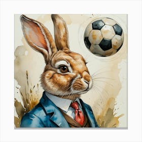 Rabbit With A Soccer Ball Canvas Print