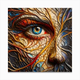 Portrait Of A Woman's Eye In Closeup - An Embossed Abstract Artwork in Multi Colors with Veins-Like Texture Effect All Over The Face Canvas Print
