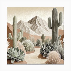 Firefly Modern Abstract Beautiful Lush Cactus And Succulent Garden In Neutral Muted Colors Of Tan, G (17) Canvas Print
