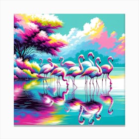 Flamingos By The Lake Canvas Print