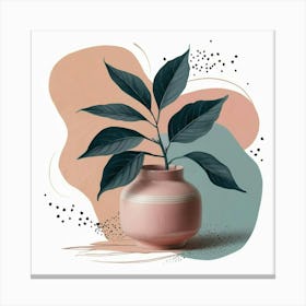 A stunning painting of a plant with dark green leaves, artistically placed in a pink ceramic vase. Canvas Print