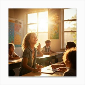 A Student Radiating Happiness While Engaging Actively In A Lesson Within The Vibrant Ambiance Of A C (7) Canvas Print