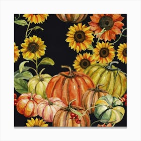 Pumpkins And Sunflowers 3 Canvas Print