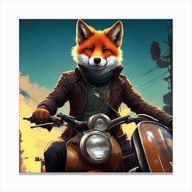 Fox On A Motorcycle Canvas Print