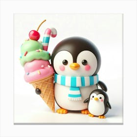 Ice Cream Penguins 1 Canvas Print