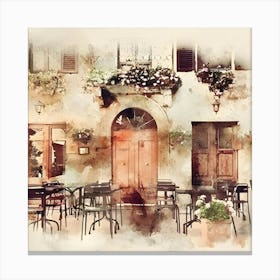 Watercolor Of An Italian Cafe Canvas Print