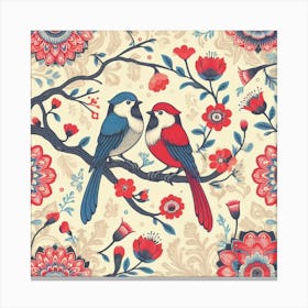 Floral Pattern With Birds Canvas Print