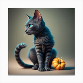 Cat With Pumpkin Canvas Print