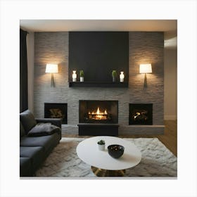 Modern Living Room With Fireplace 17 Canvas Print