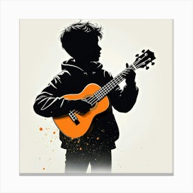 Silhouette Of A Boy Playing Ukulele Canvas Print