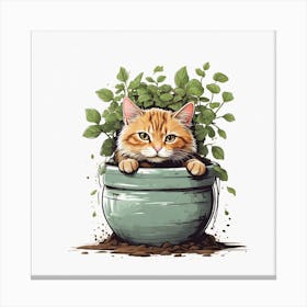 Cat In Pot Canvas Print