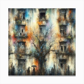 Enigmatic Night: A Mold-Stained Wall Without Windows - A Watercolor Tribute to Schaller and Merriam, Brushwork with Depth and Texture, Vibrant Palette of Foreboding, Inspired by Artgerm and Giger, Infused with Matte Film Poster Essence and Golden Ratio Compliance - A Digital Art Trendsetter. Canvas Print