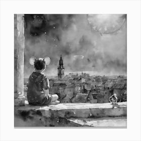 Mouse Boy Looking At The Moon Canvas Print