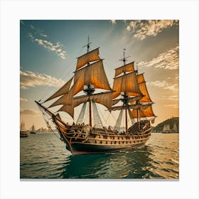 Sailing Ship At Sunset Canvas Print