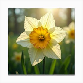 A Radiant Daffodil With Petals Of Sparkling Crystal In A Dreamlike Meadow Canvas Print