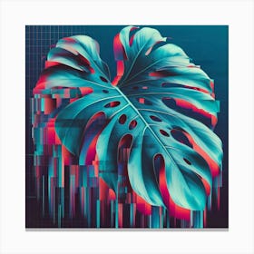 Glitch Large Monstera leaf, Glitch art 1 Canvas Print