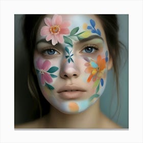 Beautiful Girl With Flowers On Her Face Canvas Print