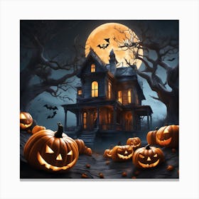 Halloween House With Pumpkins 17 Canvas Print