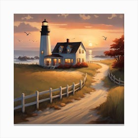 Lighthouse At Sunset 4 Canvas Print