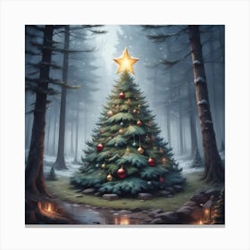 Christmas Tree In The Forest 108 Canvas Print