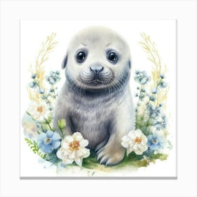 Baby Seal With Flowers Lienzo