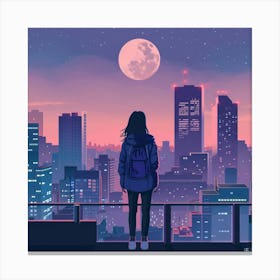 Woman and Moon Japan Illustration Lofi Illustration Canvas Print